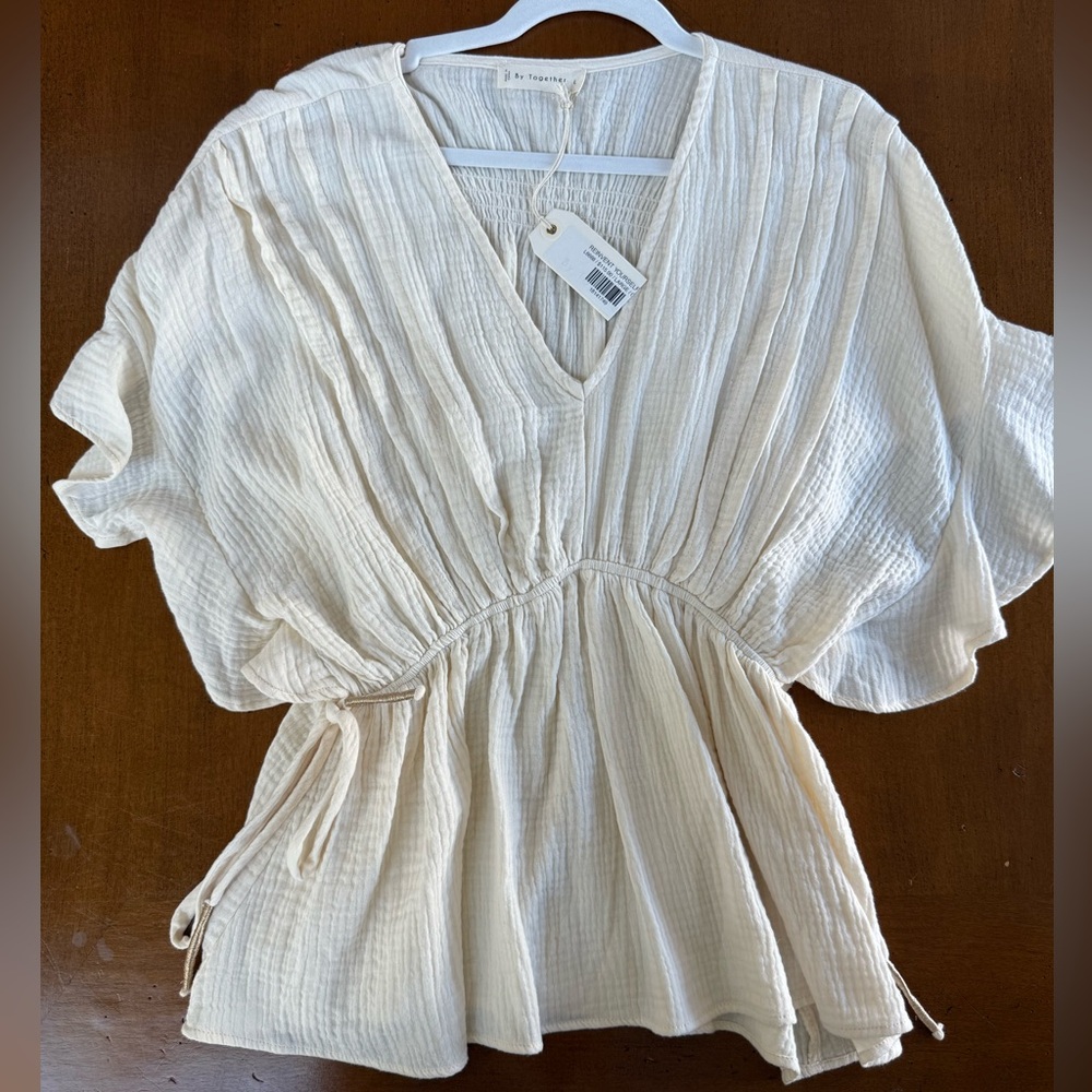 White Flutter Sleeve Blouse with Tie Front